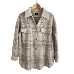 Line Brand Knit Shacket Womens Small Beige Plaid Button Up Oversized Shacket